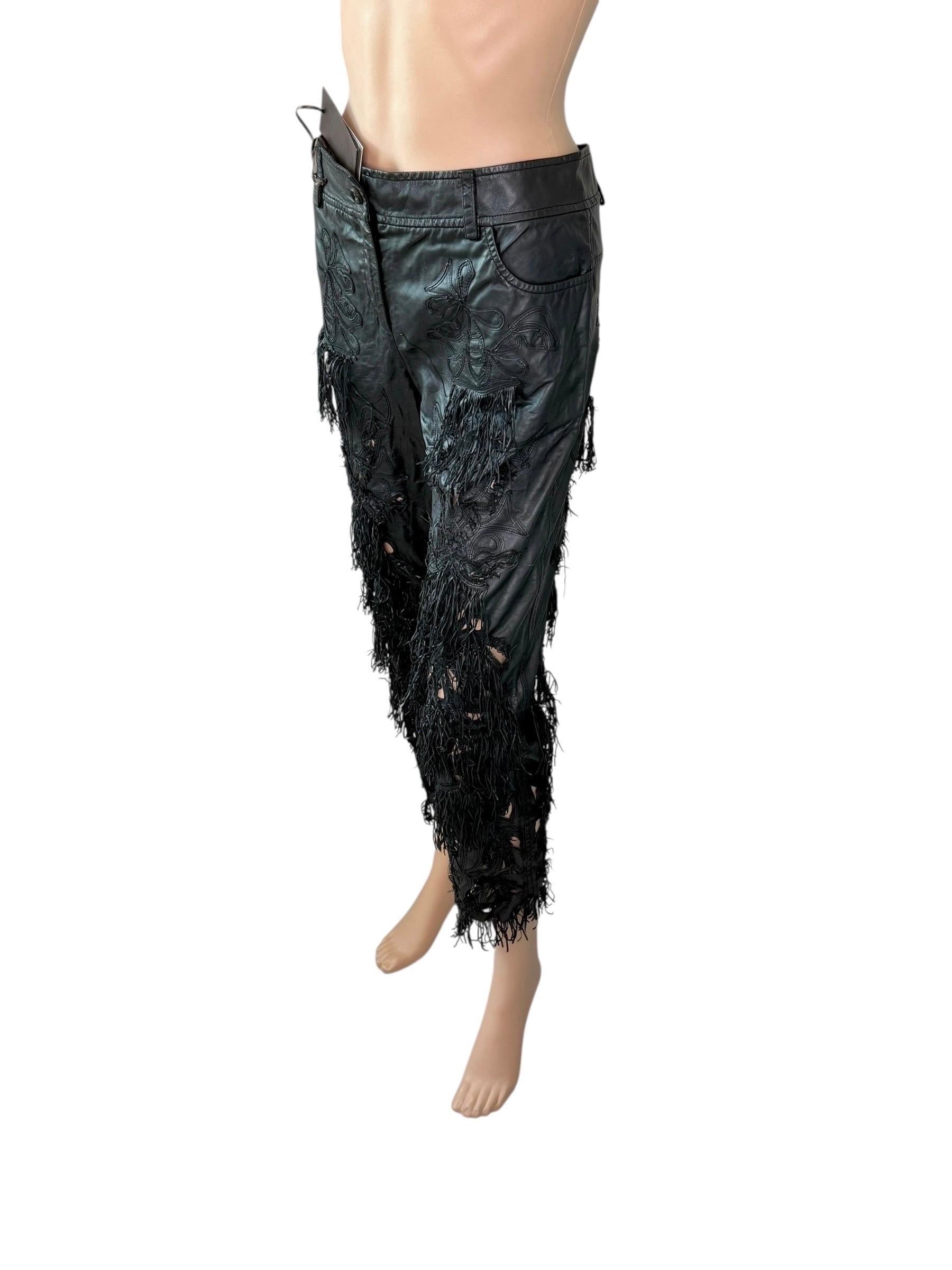 Ermanno Scervino S/S 2009 Pasarela Pantalones de piel con recorte de flecos sin usar en venta 8
