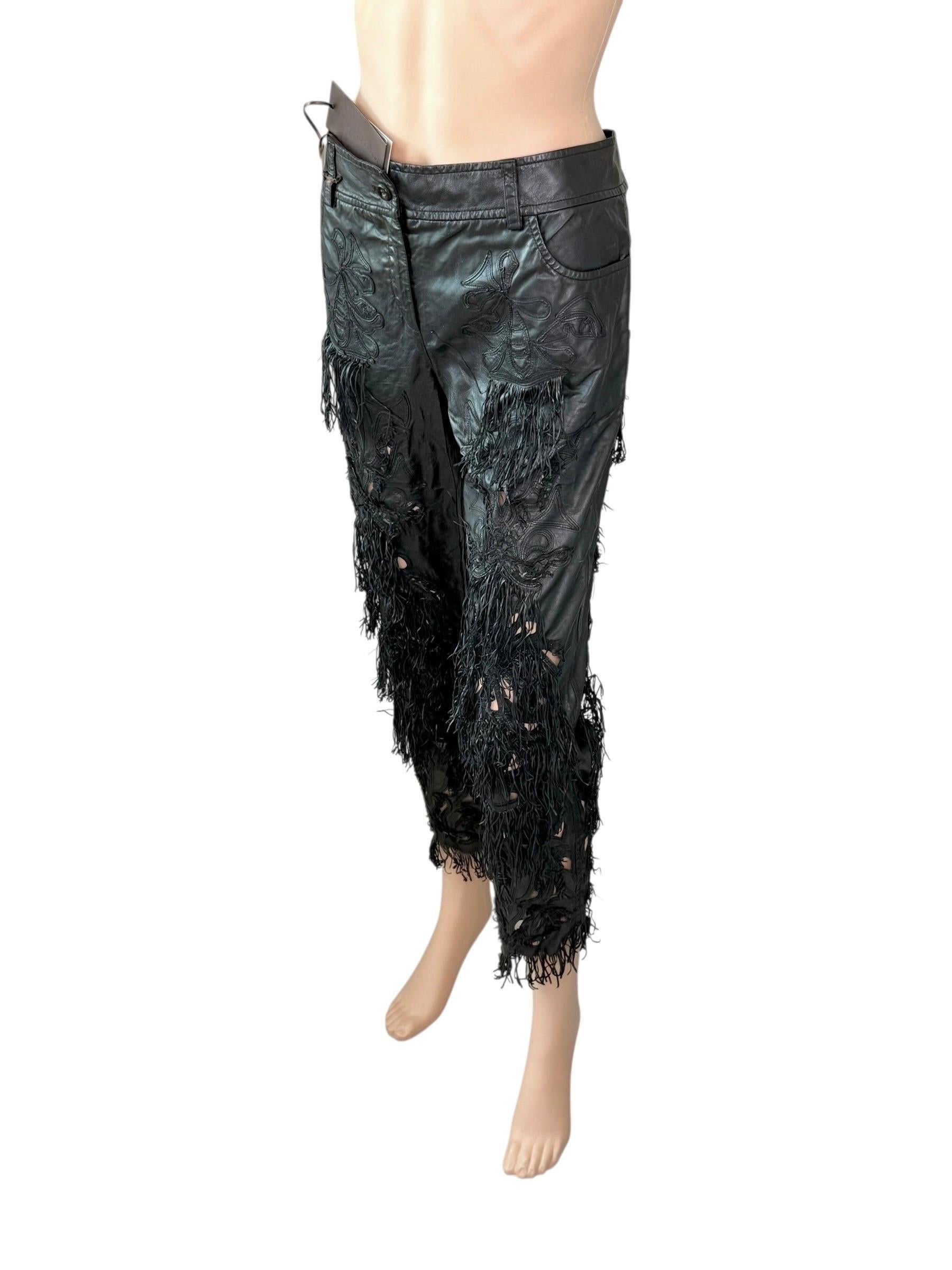 Ermanno Scervino S/S 2009 Pasarela Pantalones de piel con recorte de flecos sin usar en Nuevo estado para la venta en Naples, FL