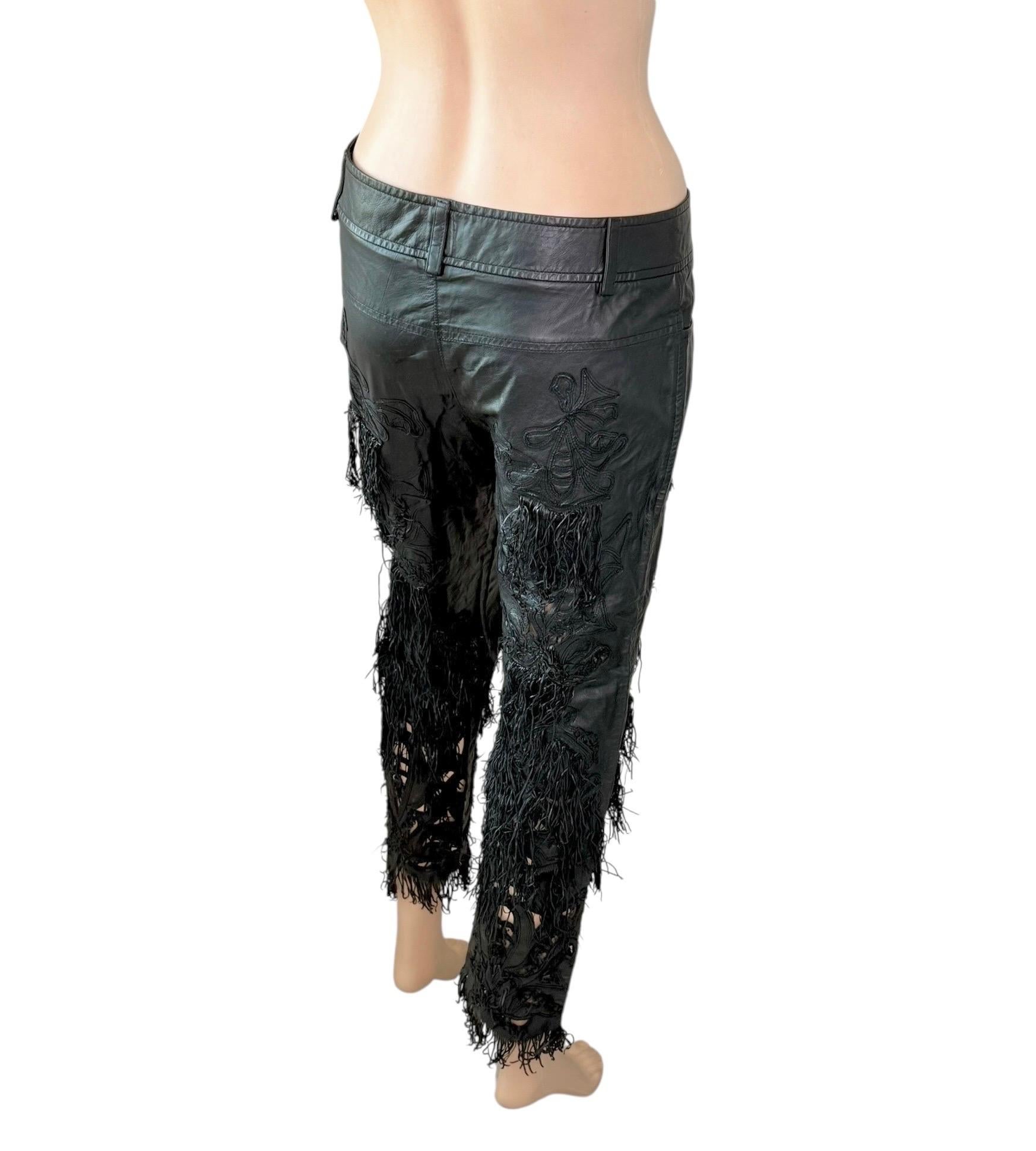 De las mujeres Ermanno Scervino S/S 2009 Pasarela Pantalones de piel con recorte de flecos sin usar en venta
