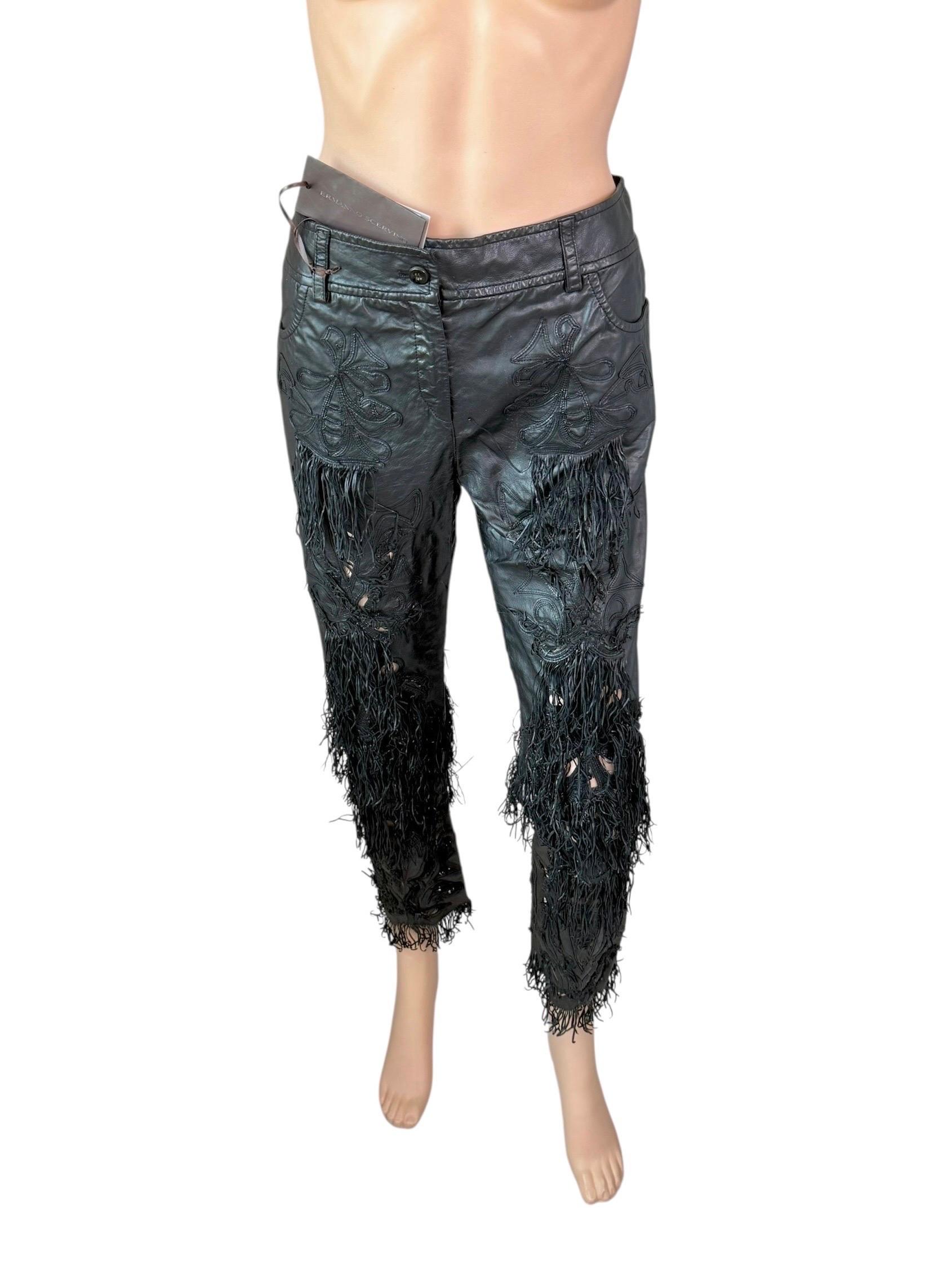 Ermanno Scervino S/S 2009 Pasarela Pantalones de piel con recorte de flecos sin usar en venta 1