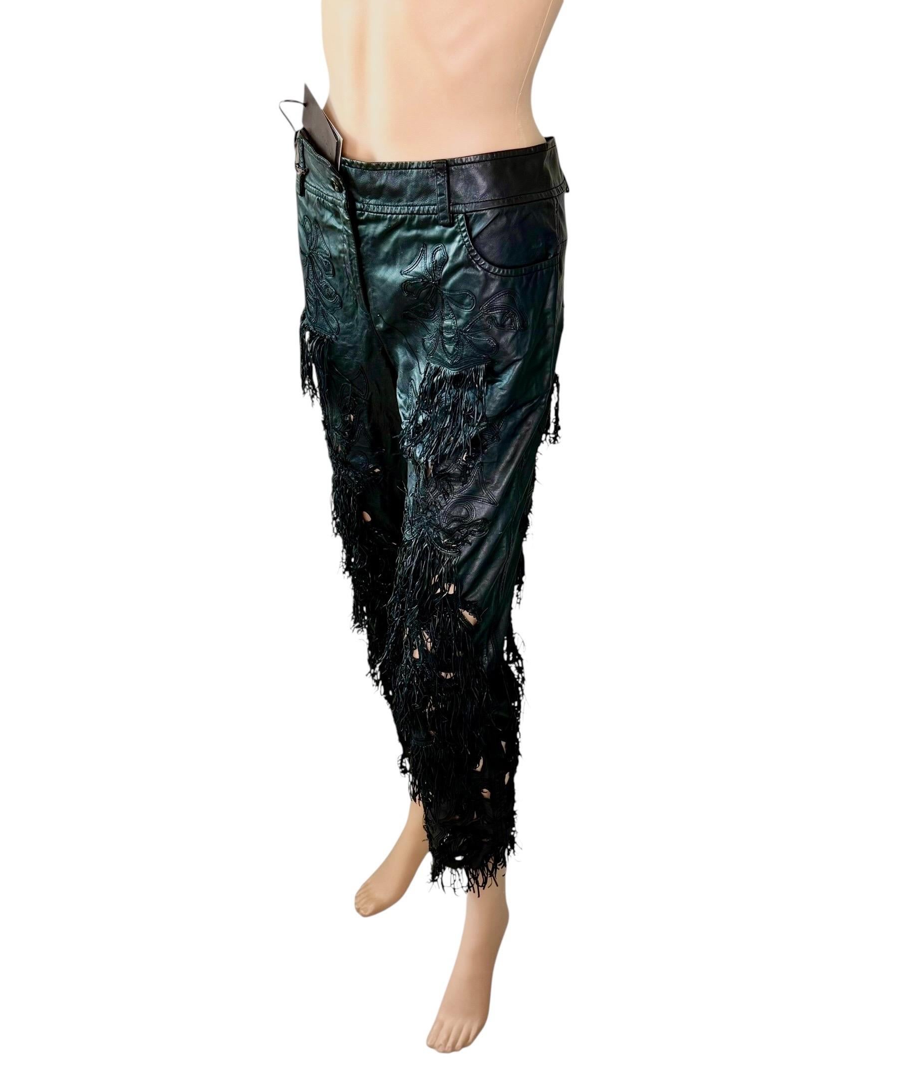 Ermanno Scervino S/S 2009 Pasarela Pantalones de piel con recorte de flecos sin usar en venta 2