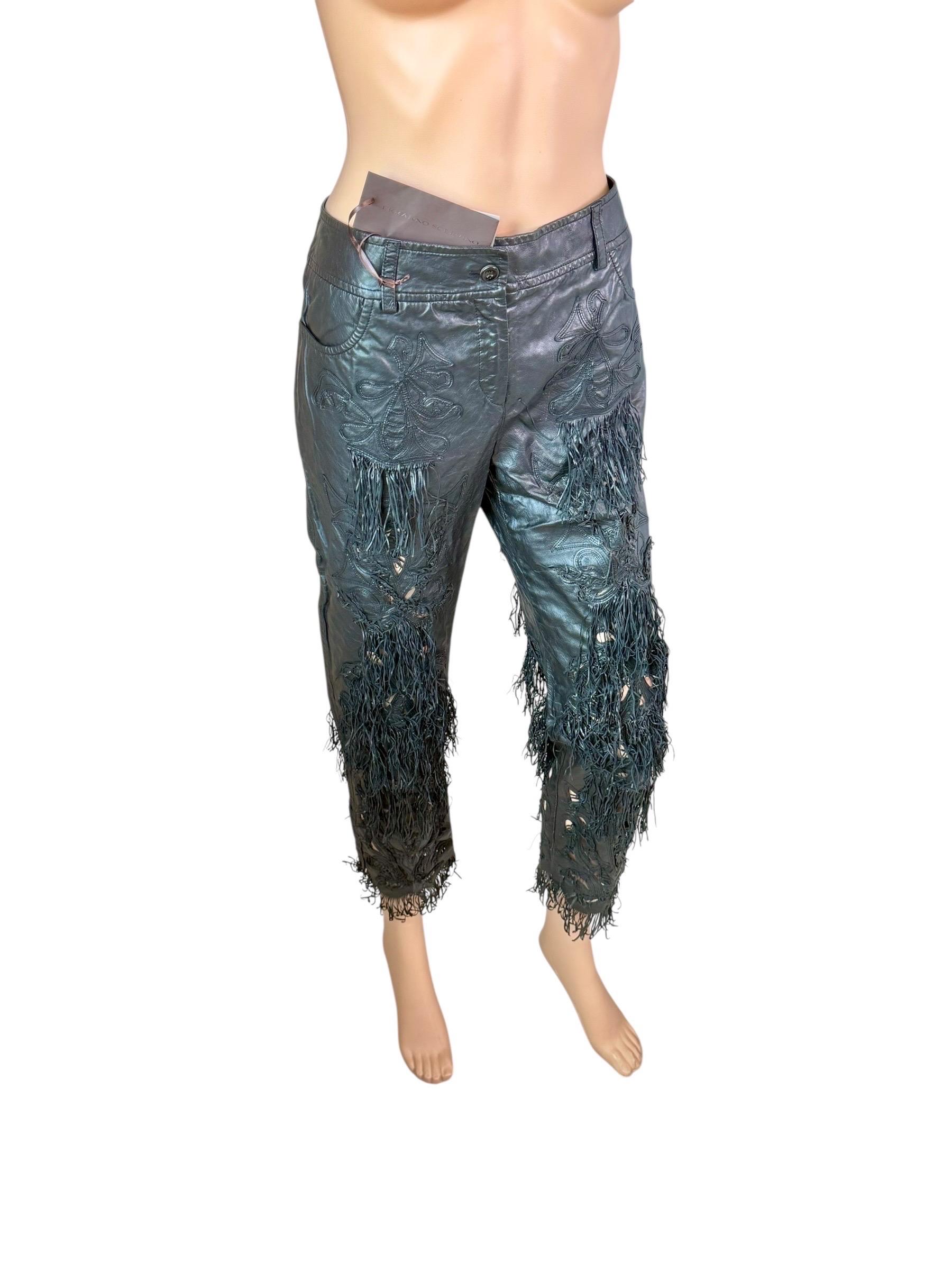 Ermanno Scervino S/S 2009 Pasarela Pantalones de piel con recorte de flecos sin usar en venta 3