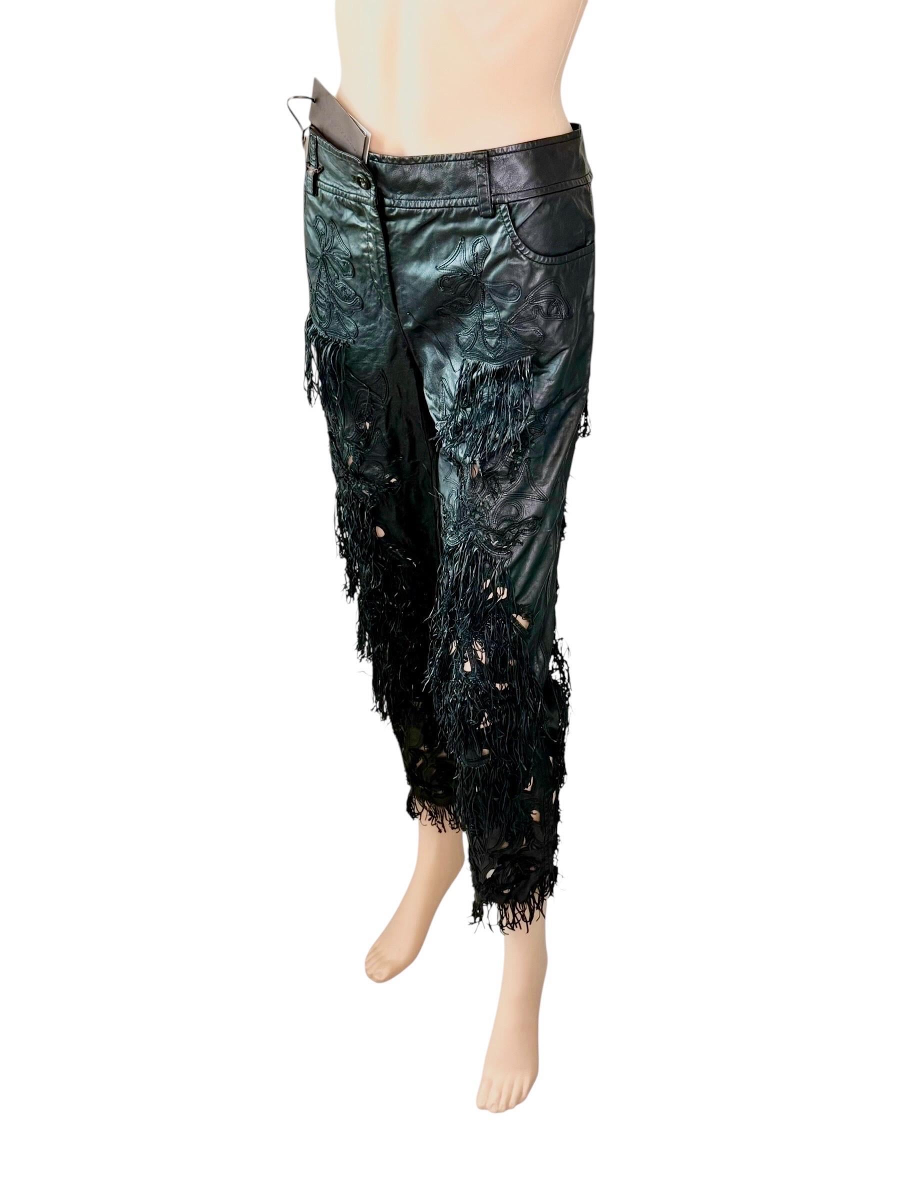 Ermanno Scervino S/S 2009 Pasarela Pantalones de piel con recorte de flecos sin usar en venta 4