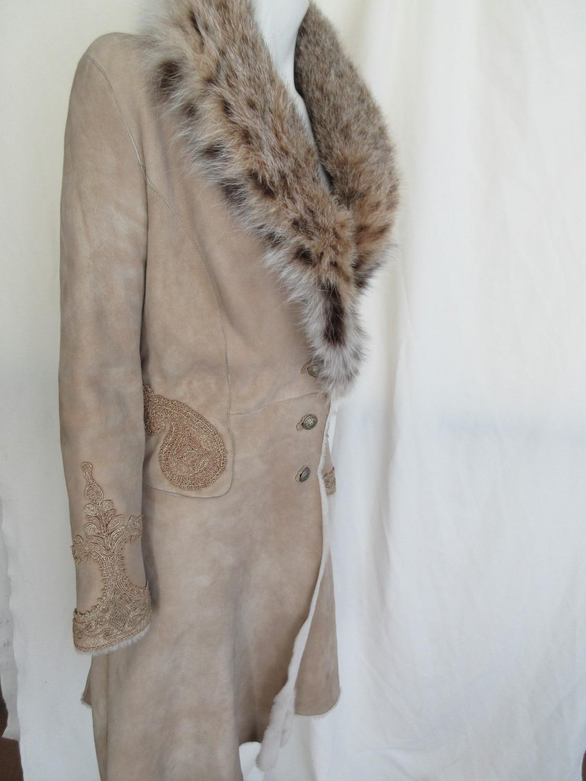 Ermanno Scervino Shearling Coat with Lynx fur For Sale 10