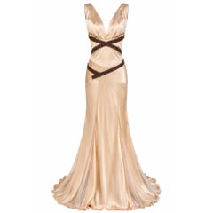 Ermanno Scervino Silk Champagne Gown with Sheer Panels Fall/Winter 2004 Sz 38IT