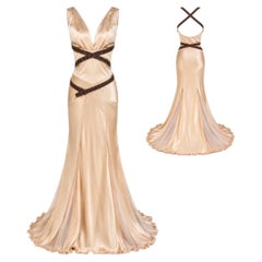 Ermanno Scervino Silk Champagne Gown with Sheer Panels Fall/Winter 2004 Sz 38IT