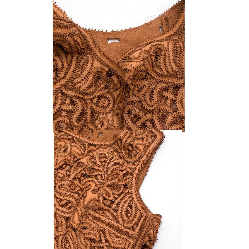 Brown Ermanno Scervino Suede Laser Cut Embroidered Backless Top - Size US 2