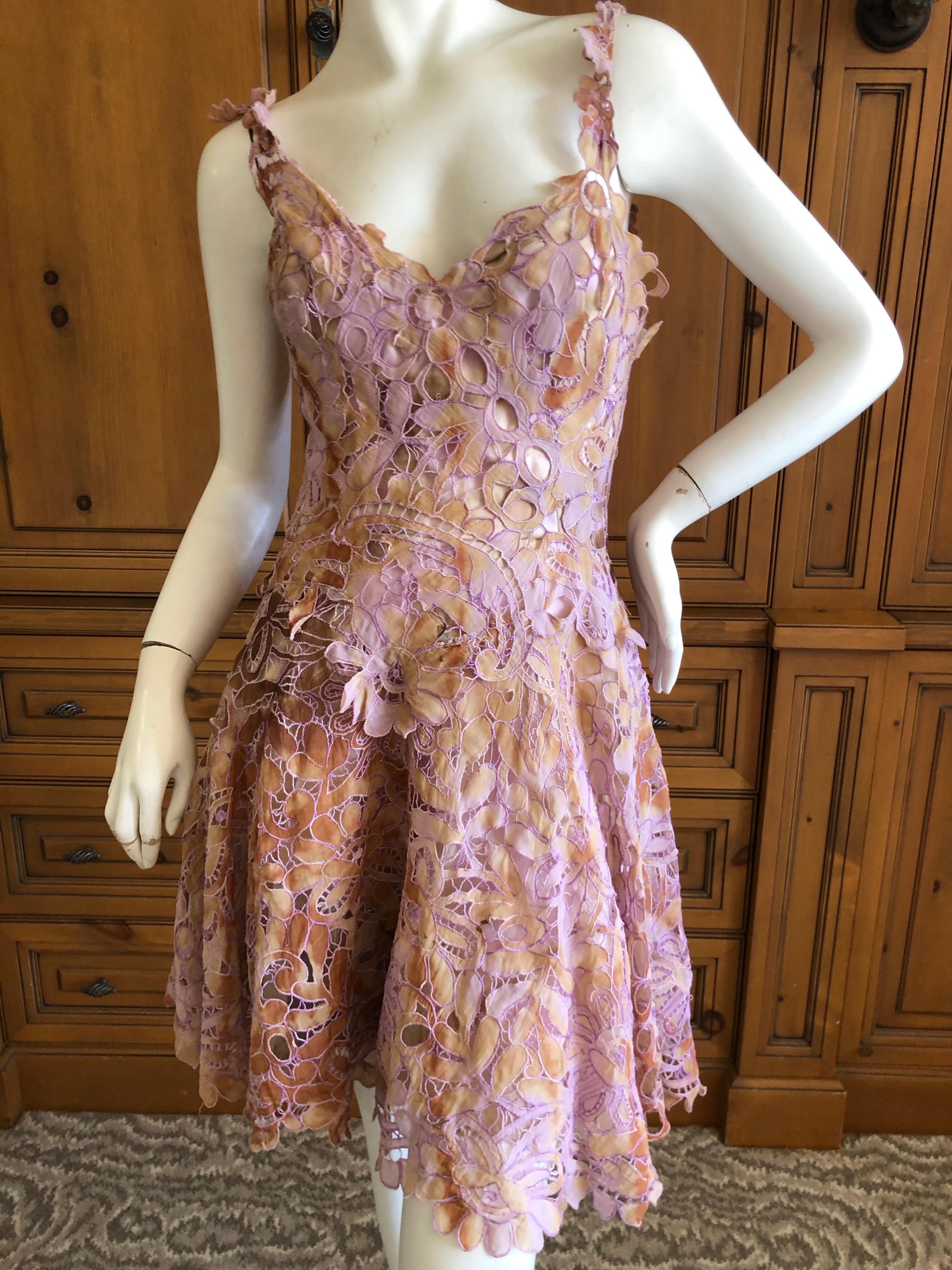 Ermanno Scervino Tie Dye Lace Applique Cocktail Dress with Inner Corset In Good Condition For Sale In Cloverdale, CA