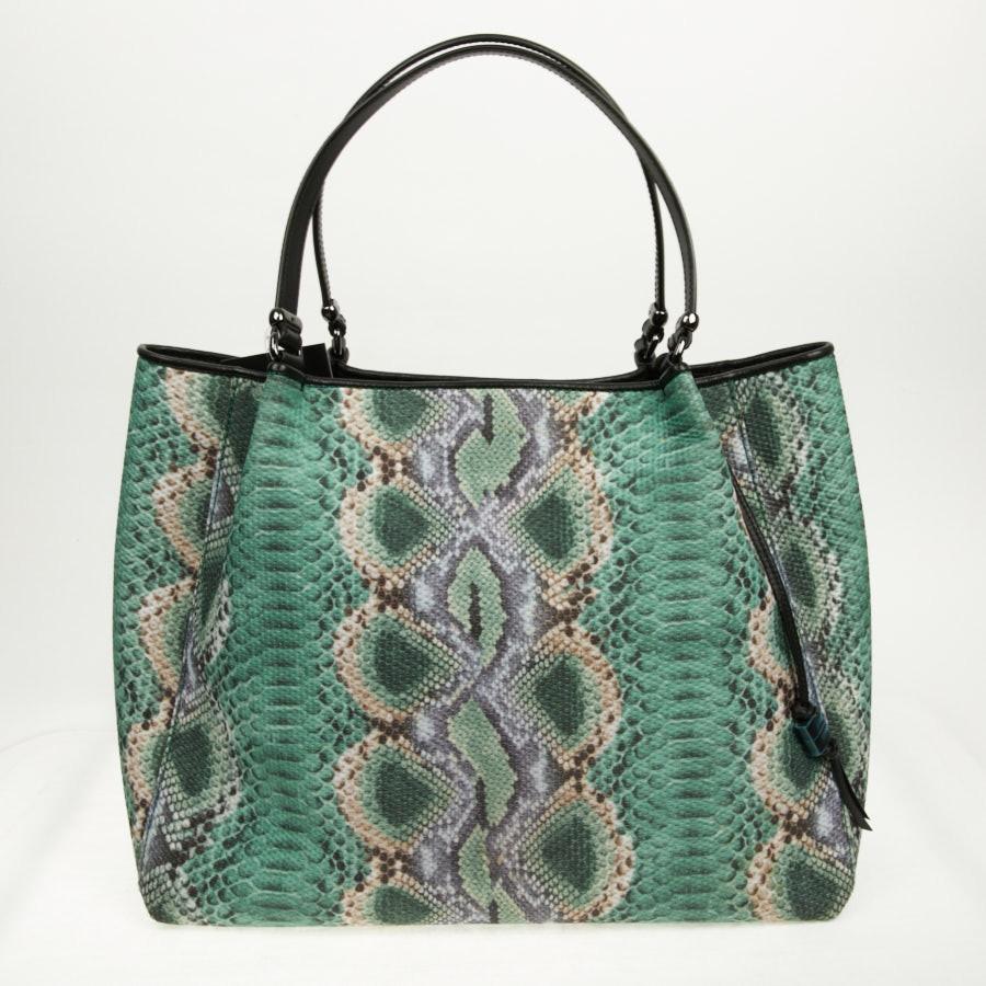 Ermanno Scervino Tote Bag in Python-style Green Canvas For Sale at 1stDibs