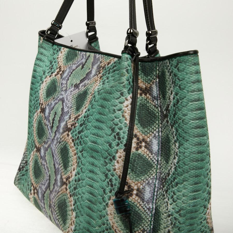 Ermanno Scervino Tote Bag in Python-style Green Canvas In Good Condition For Sale In Paris, FR
