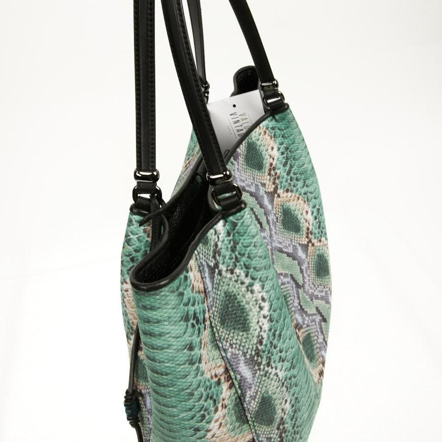 Ermanno Scervino Tote Bag in Python-style Green Canvas For Sale 1