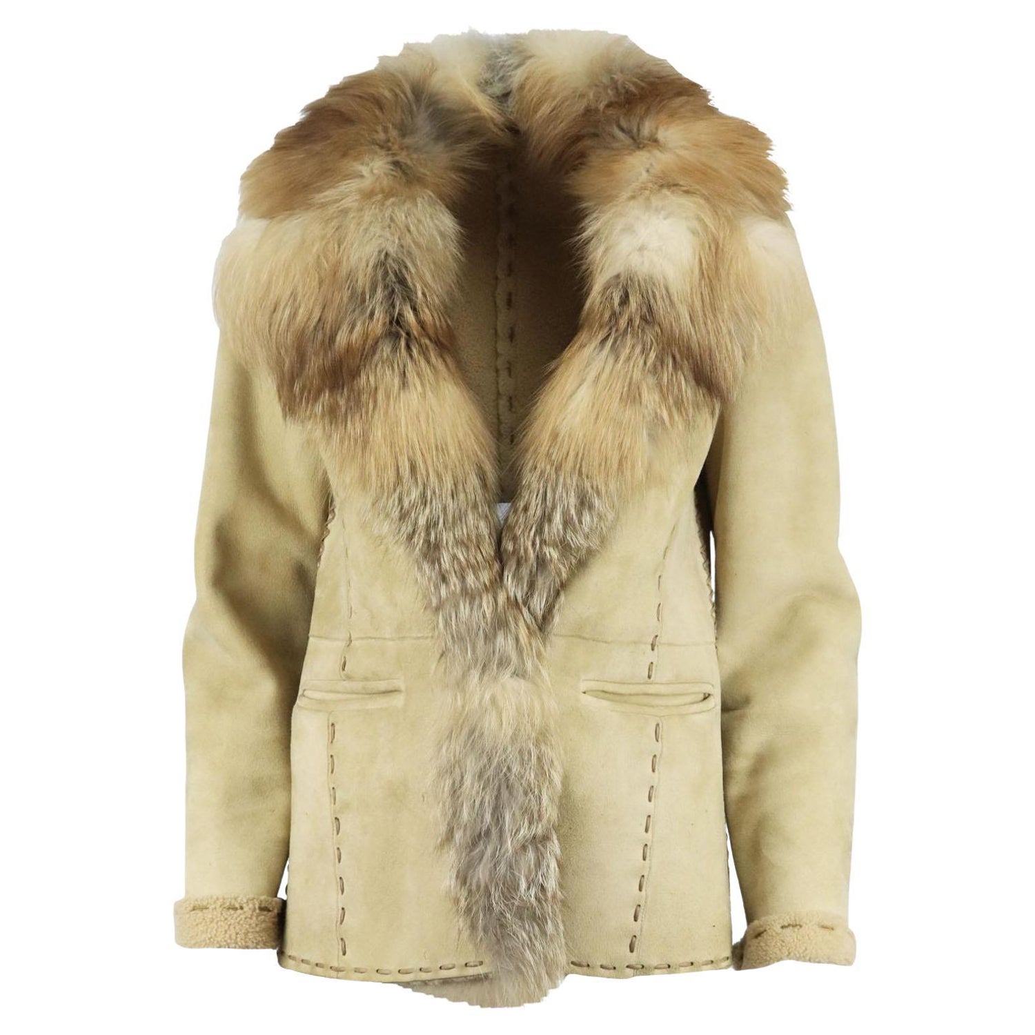 Ermanno Scervino Vintage Fur Trimmed Suede Jacket Small at 1stDibs