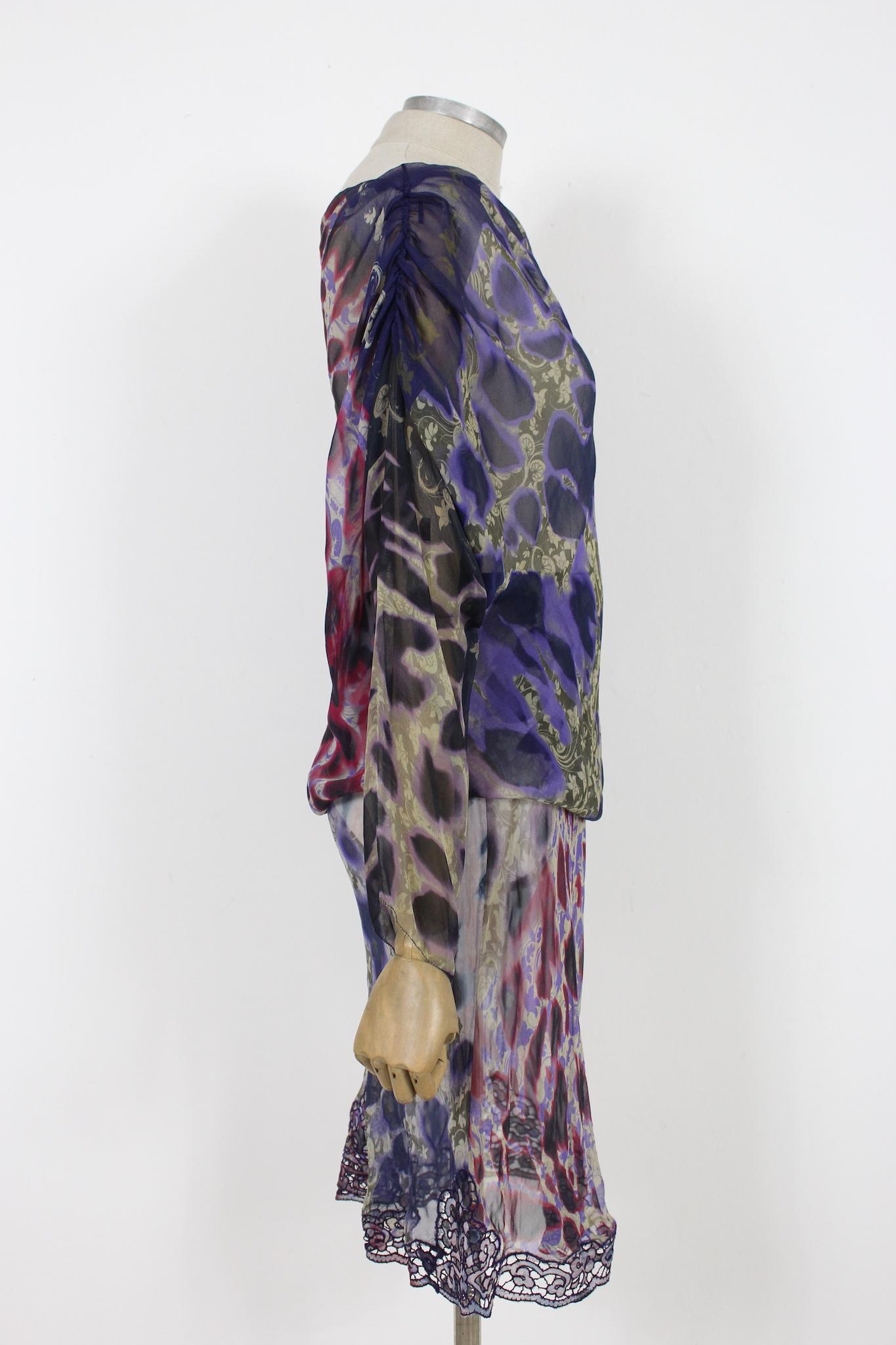 Gris Ermanno Scervino - Robe de soirée à fleurs en soie violette, années 2000
