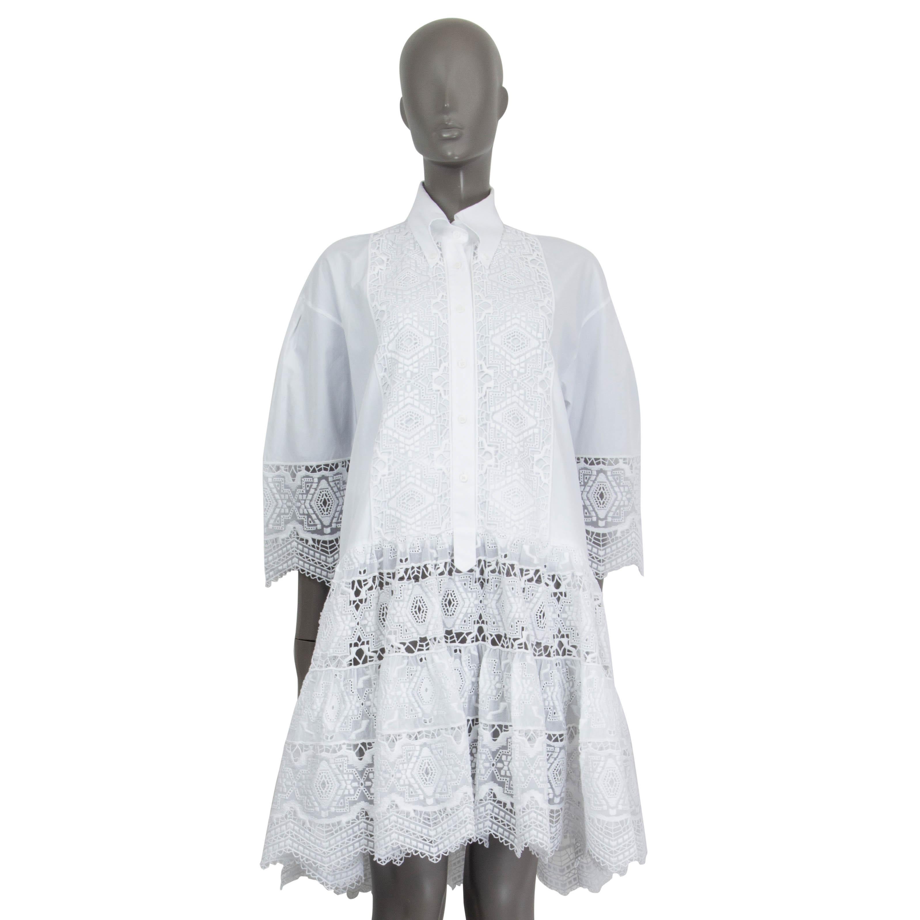 ERMANNO SCERVINO Weißes BRODERIE ANGLAISE SHIRT-Kleid aus Baumwolle 44 L (Grau) im Angebot