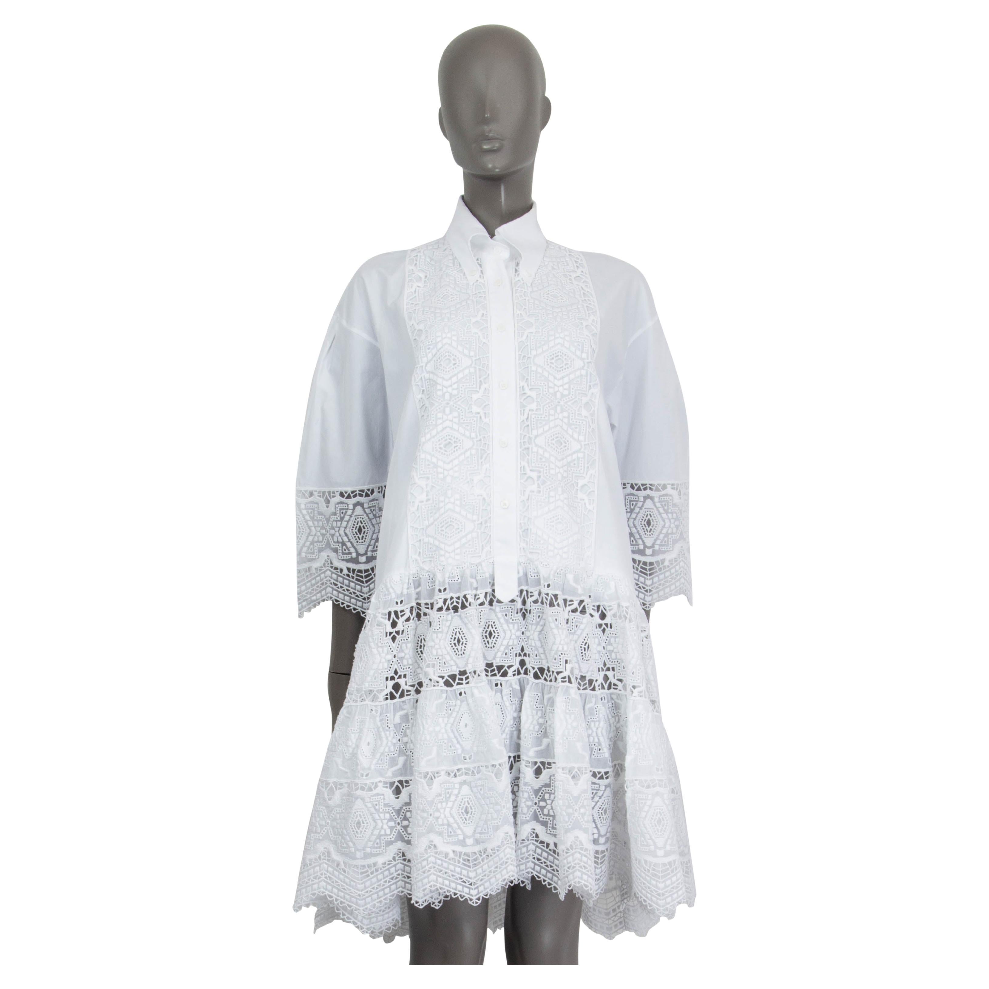 ERMANNO SCERVINO white cotton BRODERIE ANGLAISE SHIRT Dress 44 L For Sale