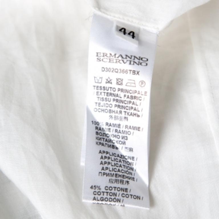 Ermanno Scervino Weißes langärmeliges Ramie-Kleid mit Blumenstickerei und Spitzeneinsatz und langen Ärmeln, M im Angebot 1