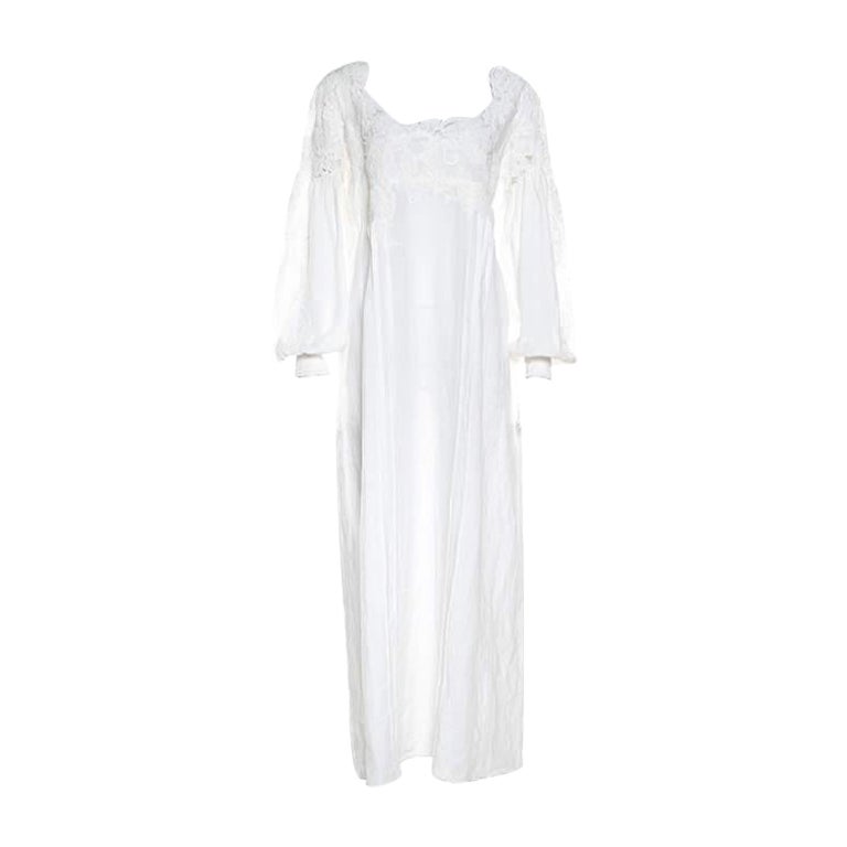 Ermanno Scervino White Floral Embroidered Lace Overlay Long Sleeve Ramie Dress M