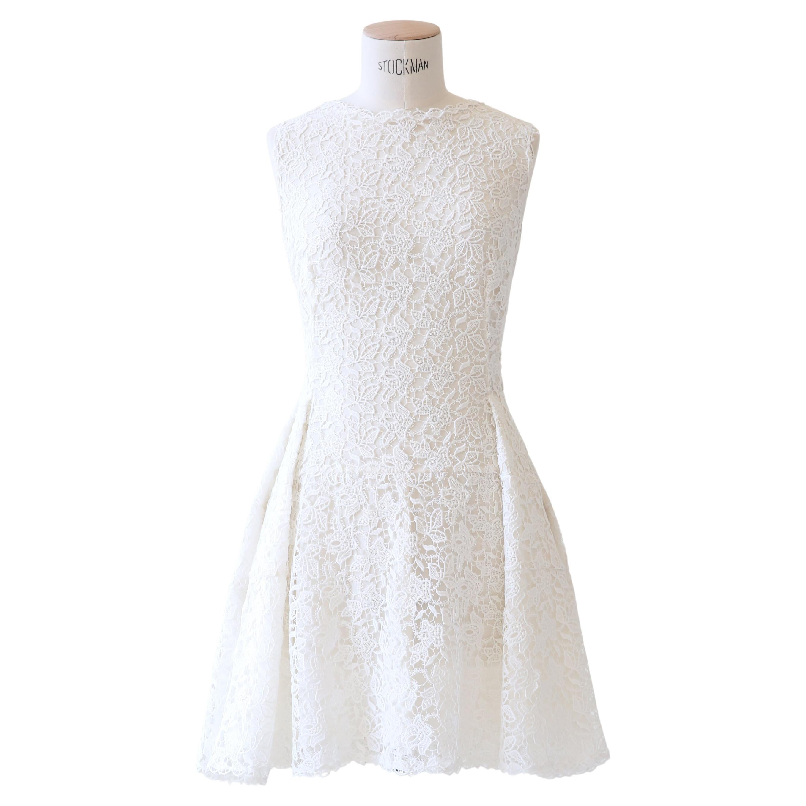 Ermanno Scervino white lace crochet flared babydoll mini wedding dress
