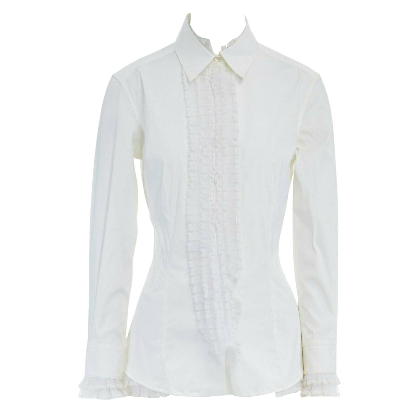 ERMANNO SCERVINO haut chemise victorien en coton blanc à volants et bordure en dentelle blanche IT40 S
