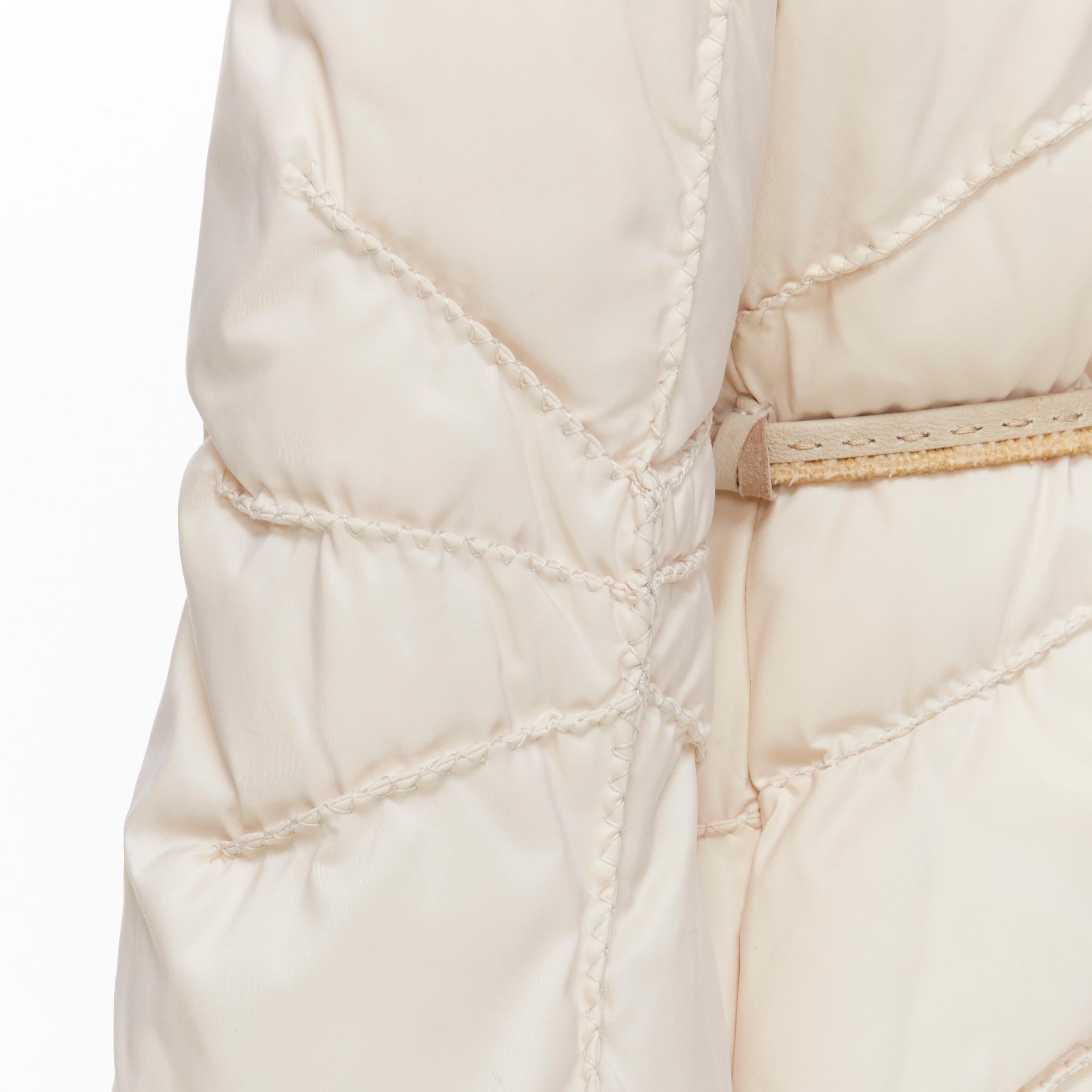 ERMANNO SCERVINO white shearling knit collar belted down puffer coat IT38 XS 2