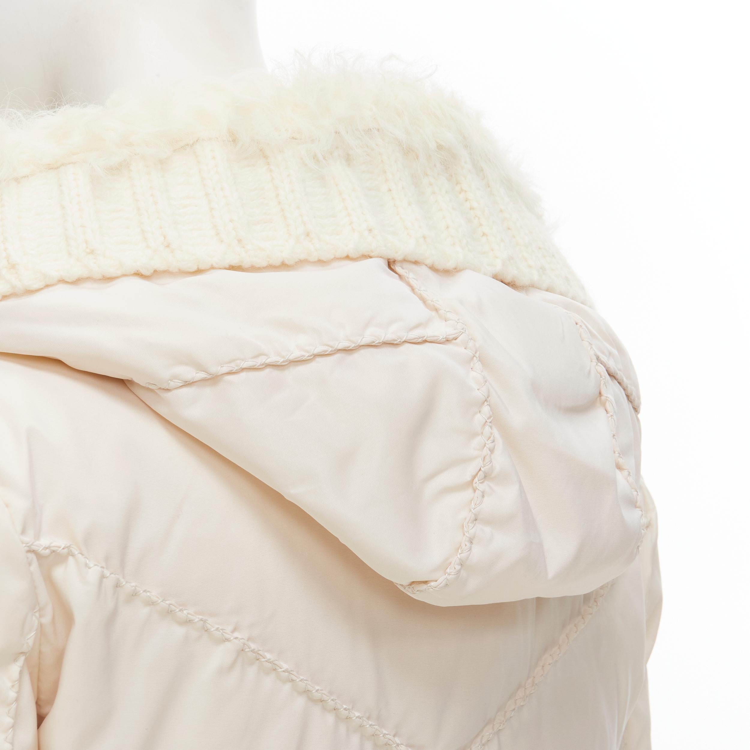 ERMANNO SCERVINO white shearling knit collar belted down puffer coat IT38 XS 4