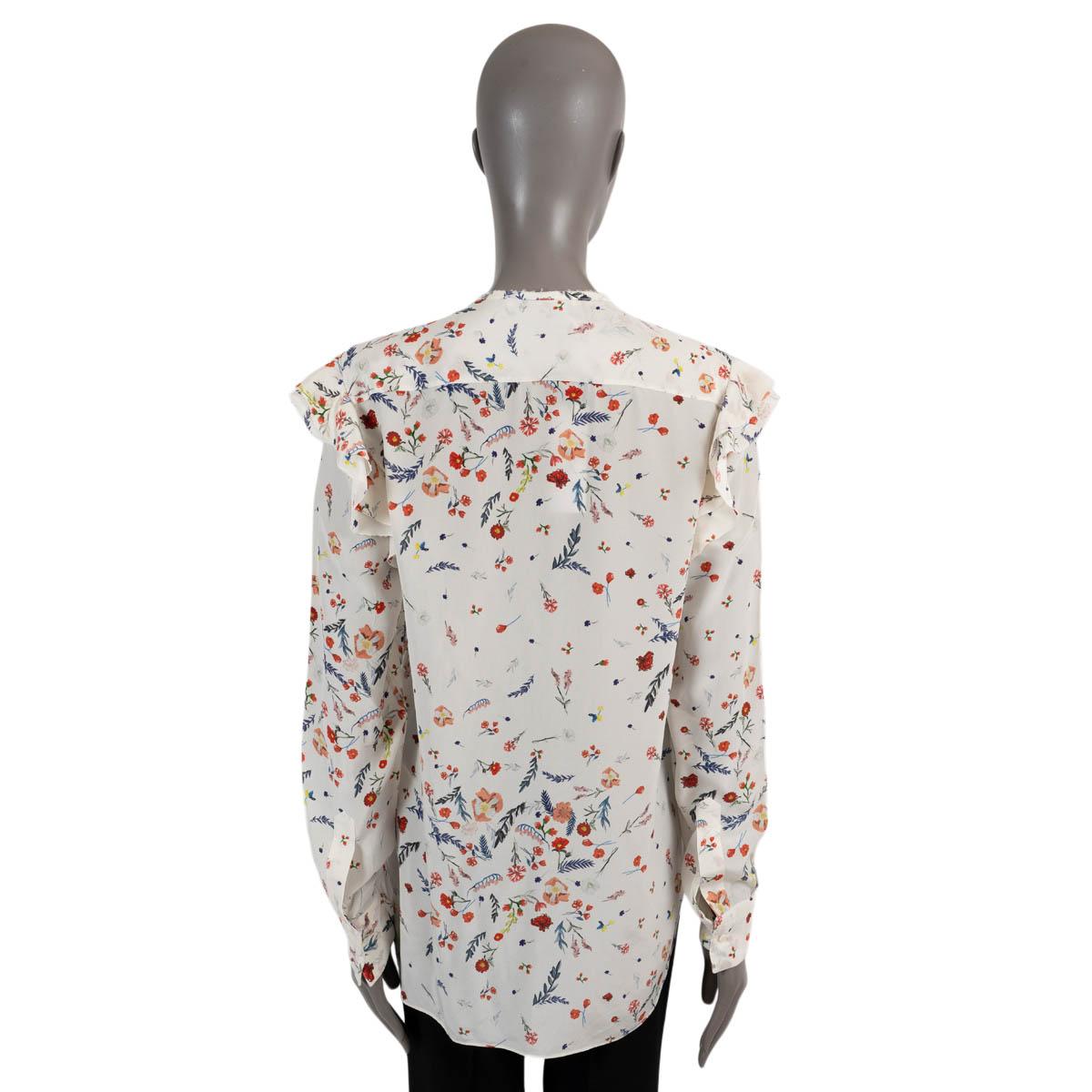 Gray ERMANNO SCERVINO white silk RUFFLED FLORAL Blouse Shirt 42 M For Sale