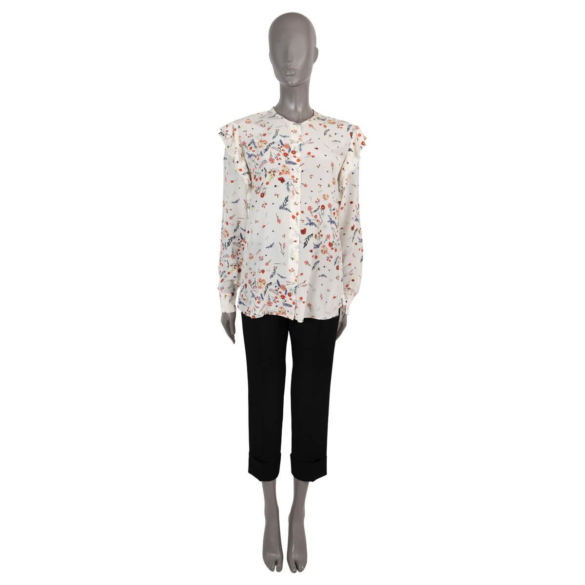 ERMANNO SCERVINO white silk RUFFLED FLORAL Blouse Shirt 42 M In Excellent Condition For Sale In Zürich, CH