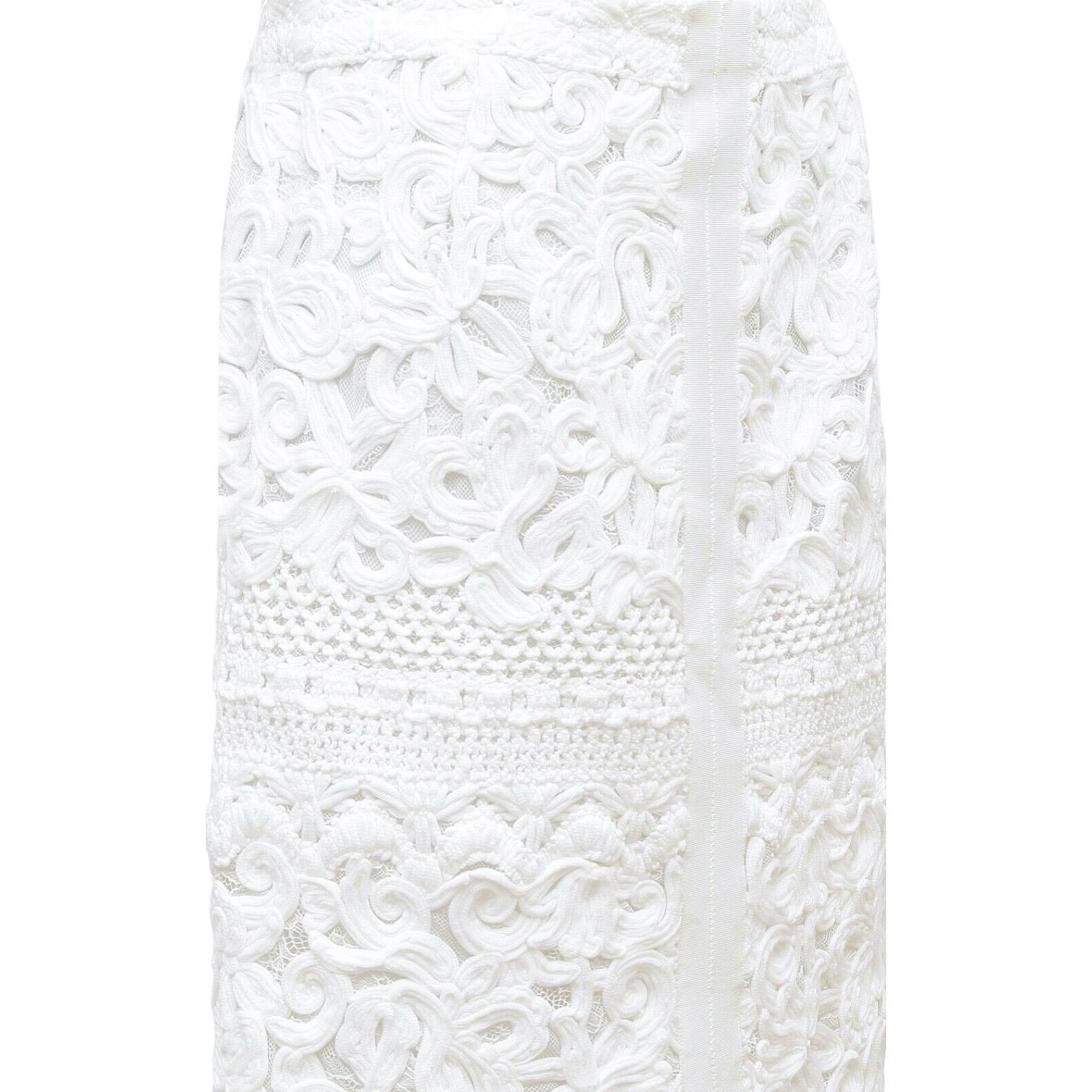 Gray ERMANNO SCERVINO White Skirt Lace Pencil Lined Zipper Sz 40 NWT $1655 For Sale