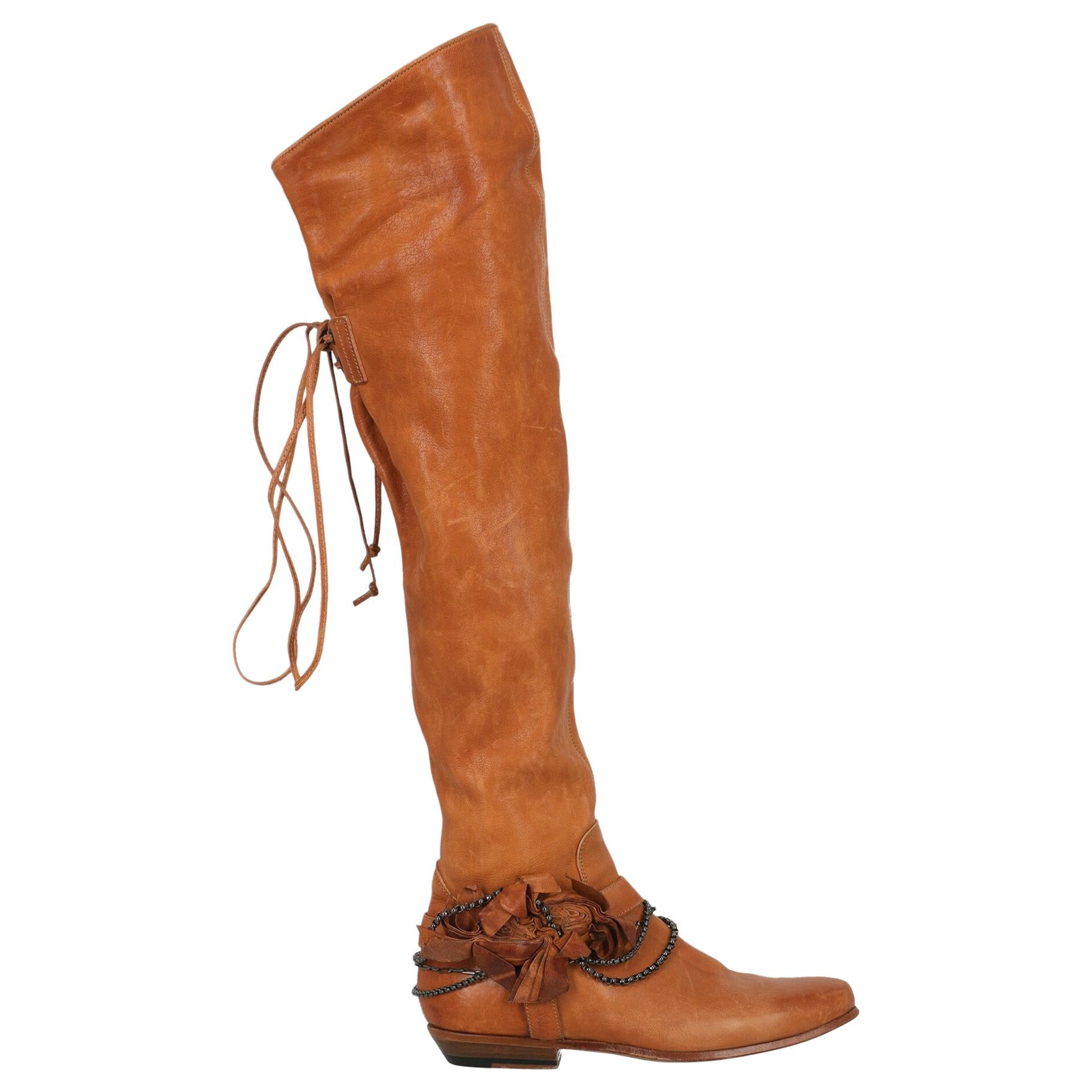 Ermanno Scervino Women  Boots Camel Color Leather IT 37 For Sale