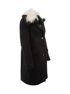 Ermanno Scervino Women's Black Faux Fur Trimmed Collar Coat