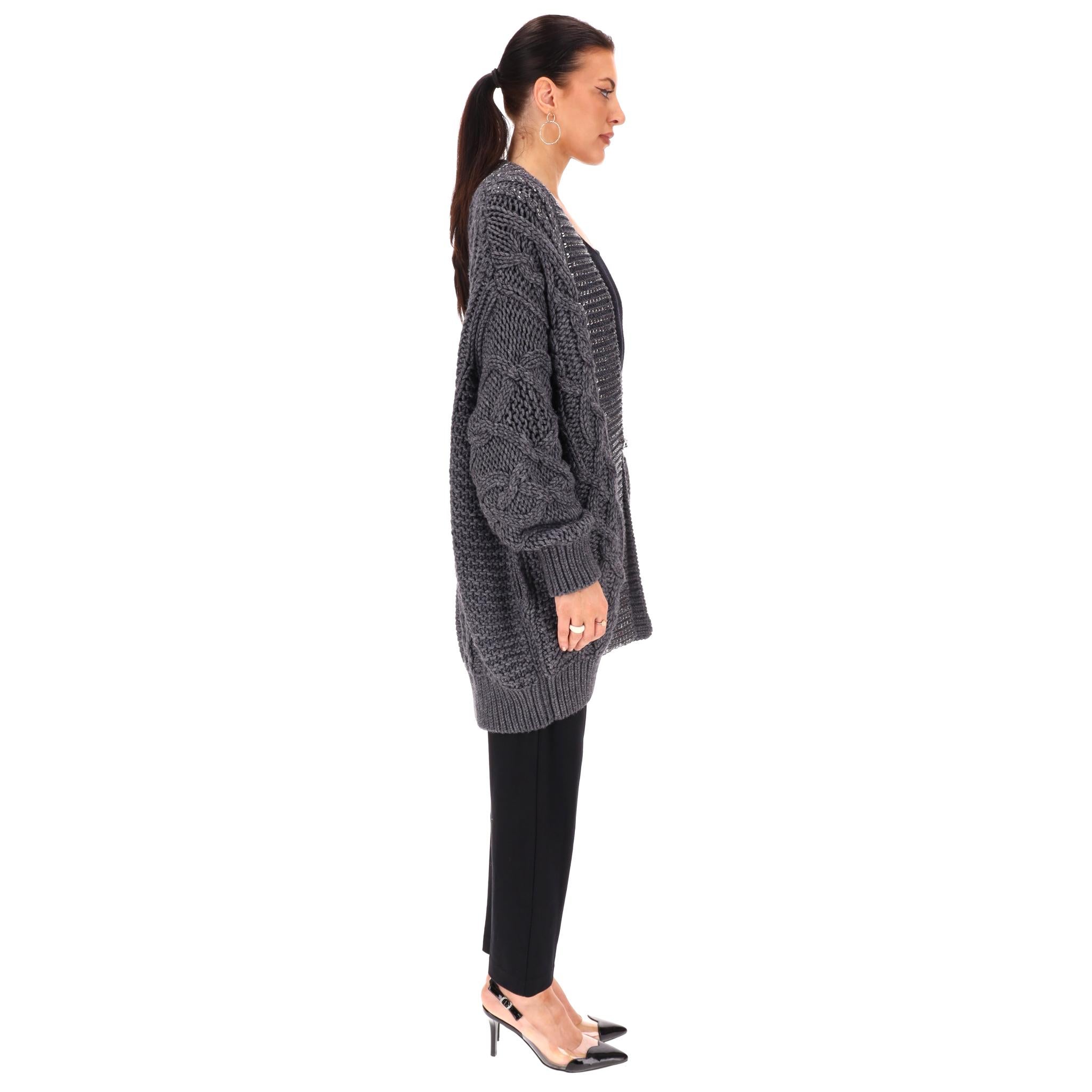 Gray Ermanno Scervino Wool Blend Crystal Embellished Cardigan For Sale
