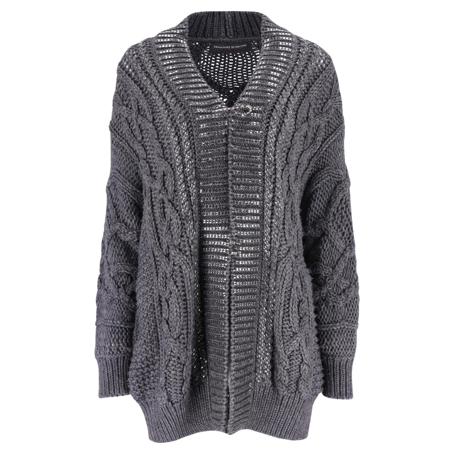 Ermanno Scervino Wool Blend Crystal Embellished Cardigan For Sale