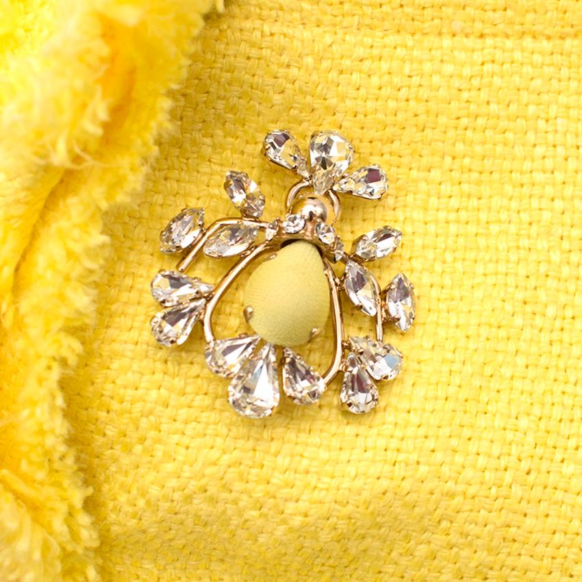 Women's or Men's Ermanno Scervino Yellow Brooch Embellished Cropped Linen Jacket - Size US 4 For Sale