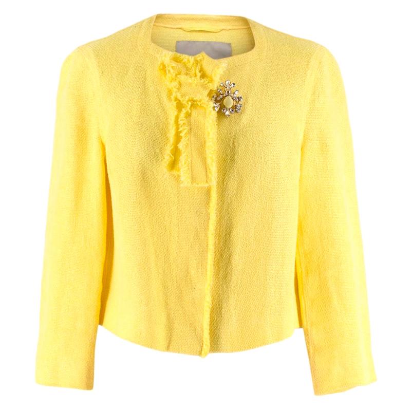 Ermanno Scervino Yellow Brooch Embellished Cropped Linen Jacket - Size US 4 For Sale