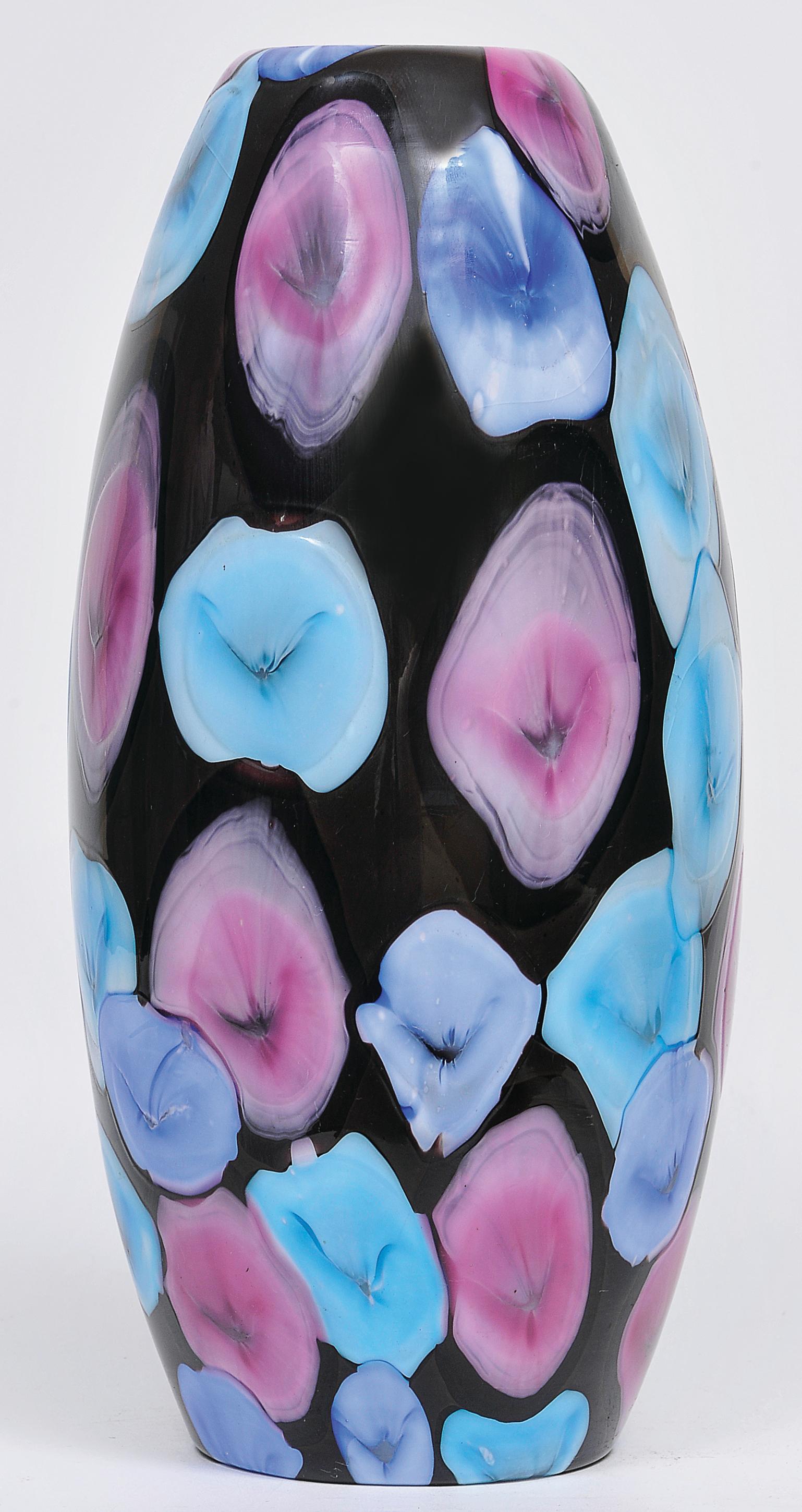 Italian Ermanno Toso, Murano Glass, Black and Multicolor, 1952, Nerox Cerchi Concatenati For Sale