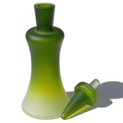 Dekanter aus grünem und weißem italienischem Murano-Kunstglas von Ermanno Toso