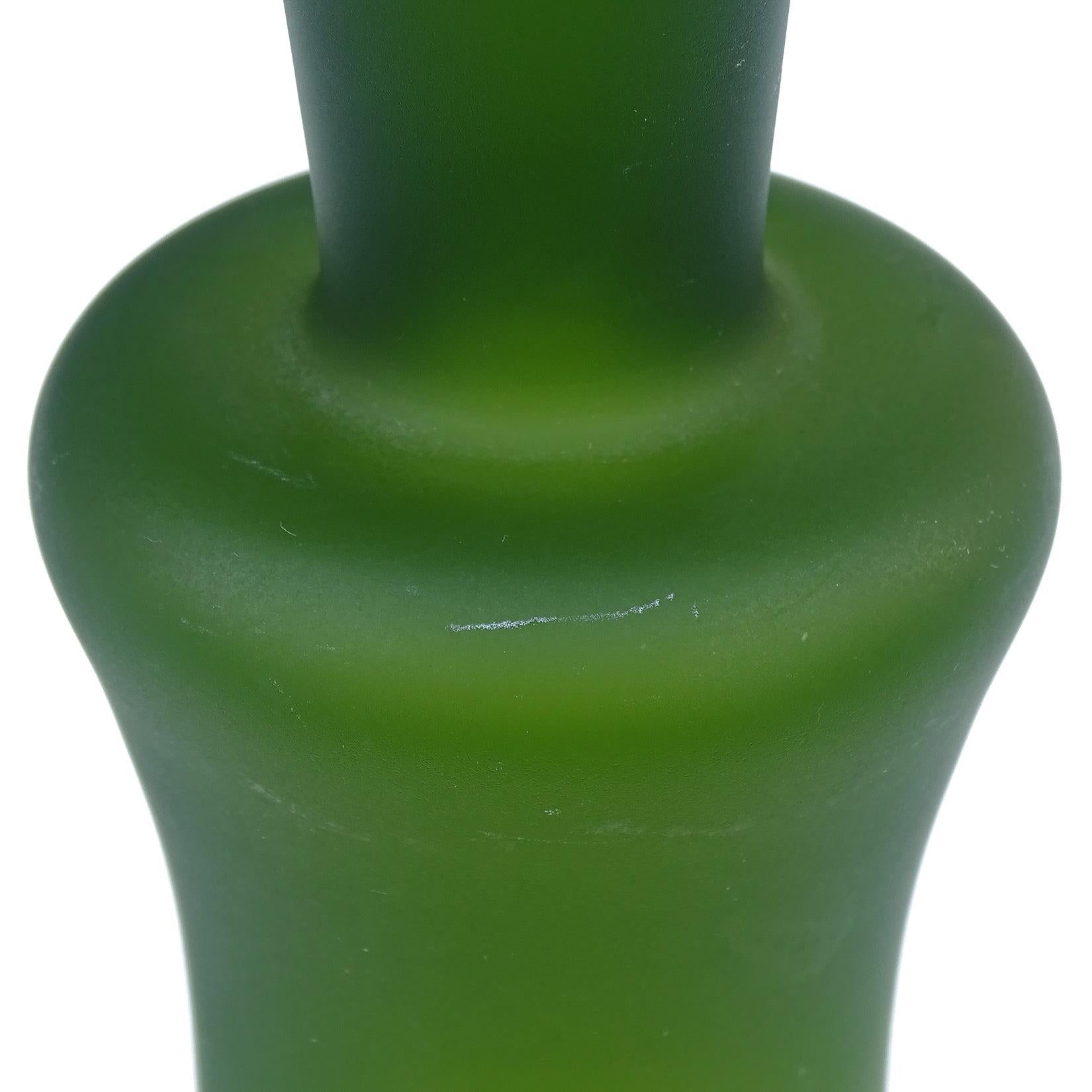 Hand-Crafted Ermanno Toso Murano Satin Green to White Italian Art Glass Bottle Decanter For Sale