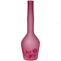 Ermanno Toso Murano Satin Surface Pink Canes Pentoni Italian Art Glass Vase
