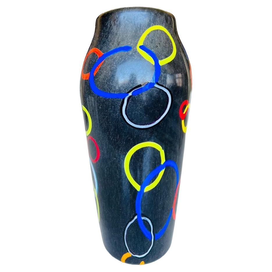 Ermano Toso Murano glass multicolor 1952 'Nerox a cerchi concatenati" vase For Sale