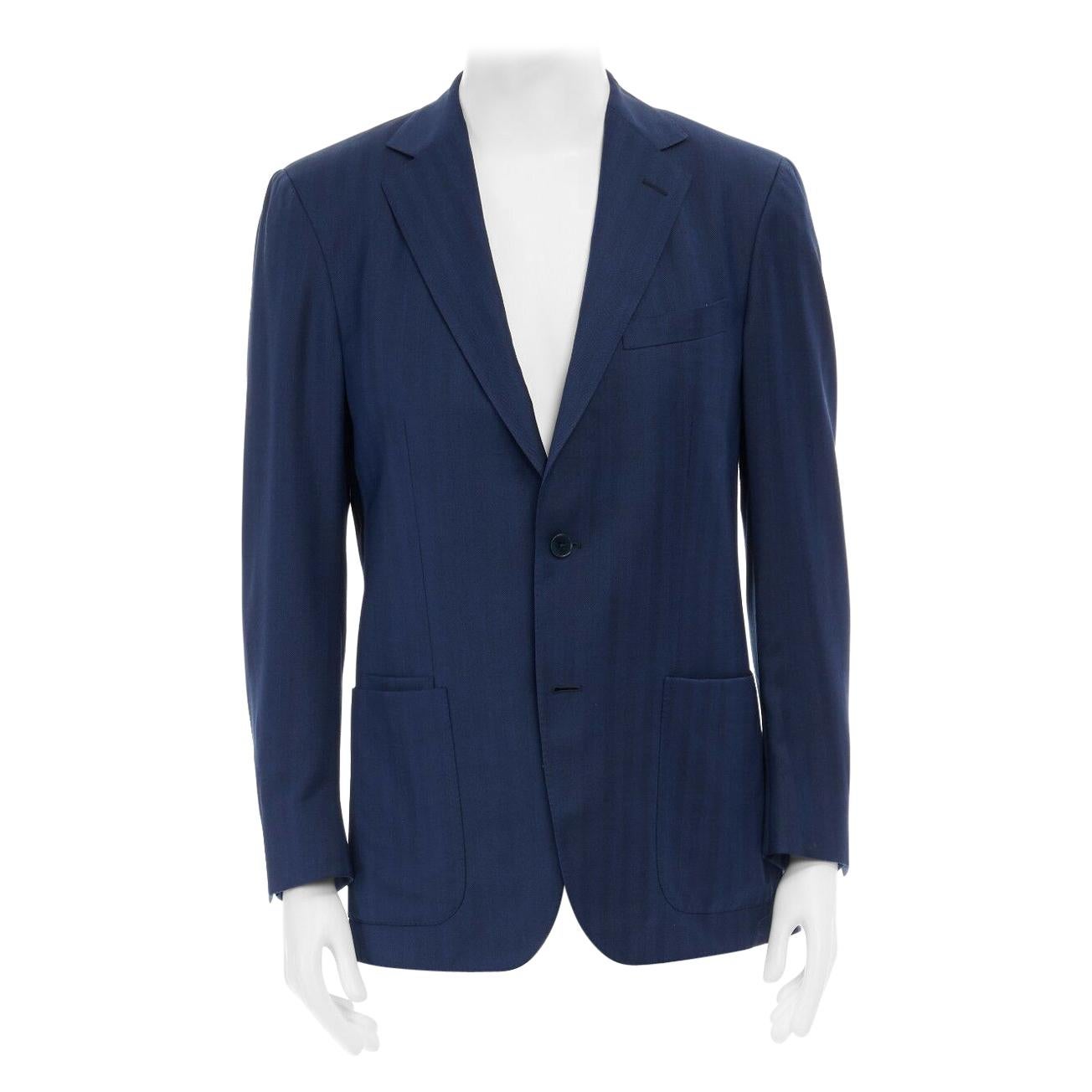 ERMENEGILDO ZEGNA 10 pocket jacket blue wool silk travel blazer jacket 50R L