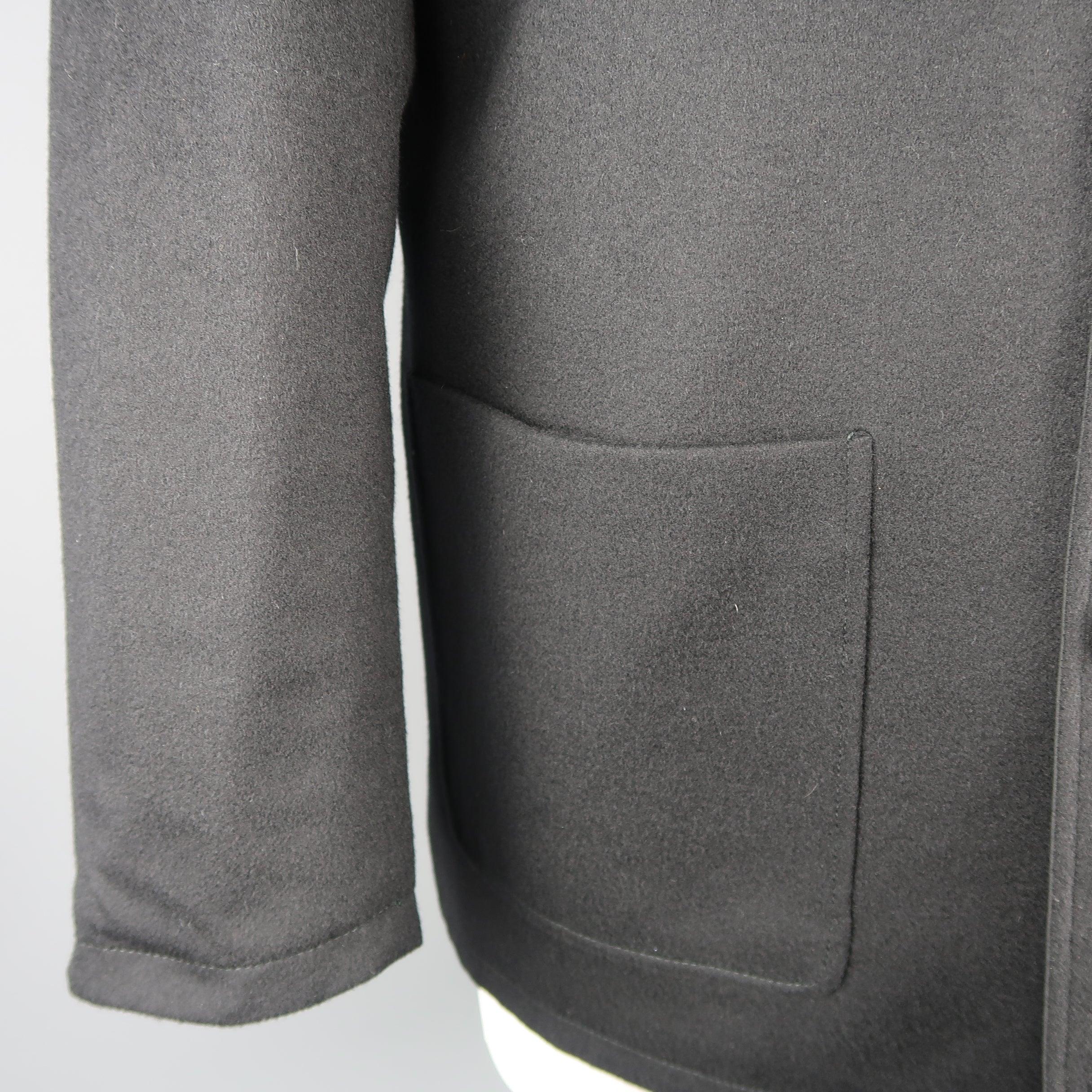 Men's ERMENEGILDO ZEGNA 38 Black Solid Wool / Cashmere Reversible Car Coat For Sale