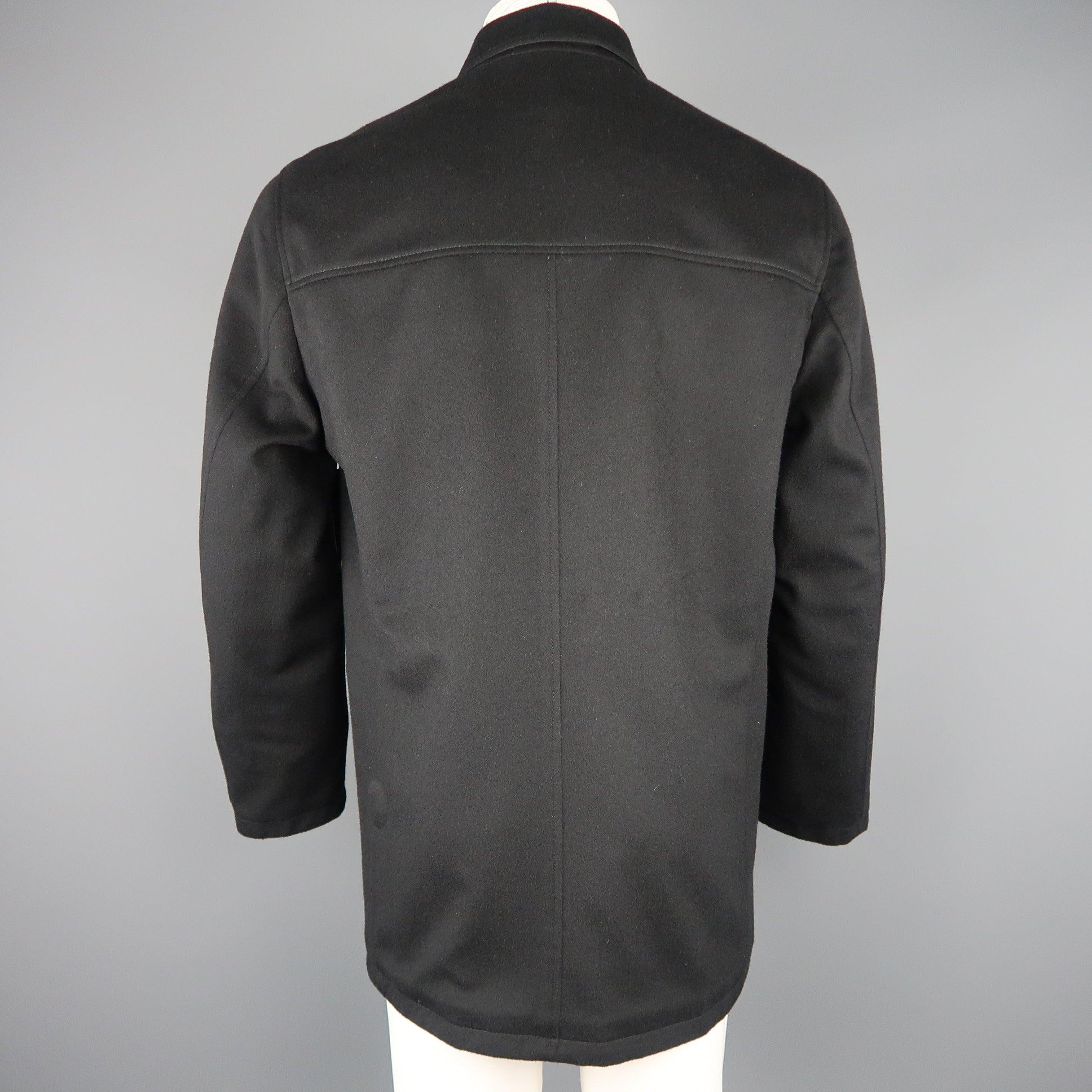 ERMENEGILDO ZEGNA 38 Black Solid Wool / Cashmere Reversible Car Coat For Sale 1
