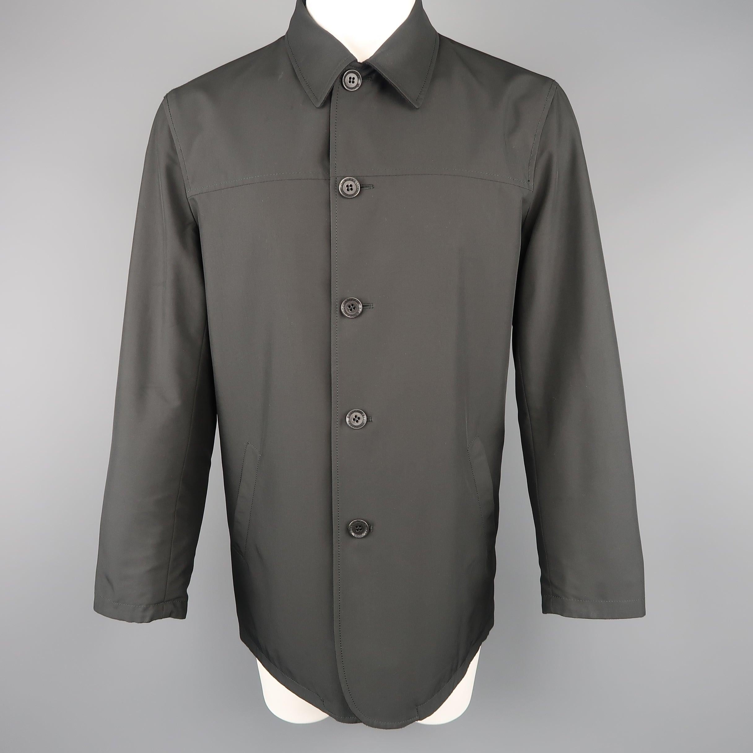 ERMENEGILDO ZEGNA 38 Black Solid Wool / Cashmere Reversible Car Coat For Sale 2