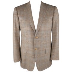 Retro ERMENEGILDO ZEGNA 40 Regular Brown Glenplaid Wool Sport Coat