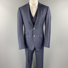 ERMENEGILDO ZEGNA 40 Regular Navy Stripe Wool Notch Lapel 3 Piece Suit