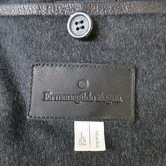 ERMENEGILDO ZEGNA 42 Black Pebbled Leather & Nylon Collared Coat