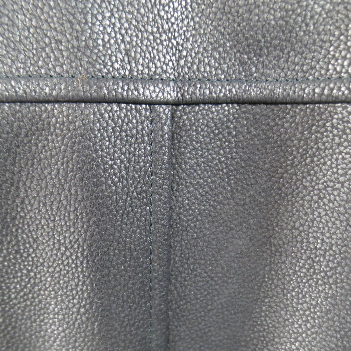 ERMENEGILDO ZEGNA 42 Black Pebbled Leather & Nylon Collared Coat For Sale 4
