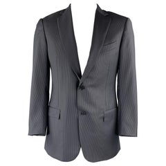 Used ERMENEGILDO ZEGNA 42 Long Navy & Black Pinstripe Wool Notch Lapel Suit