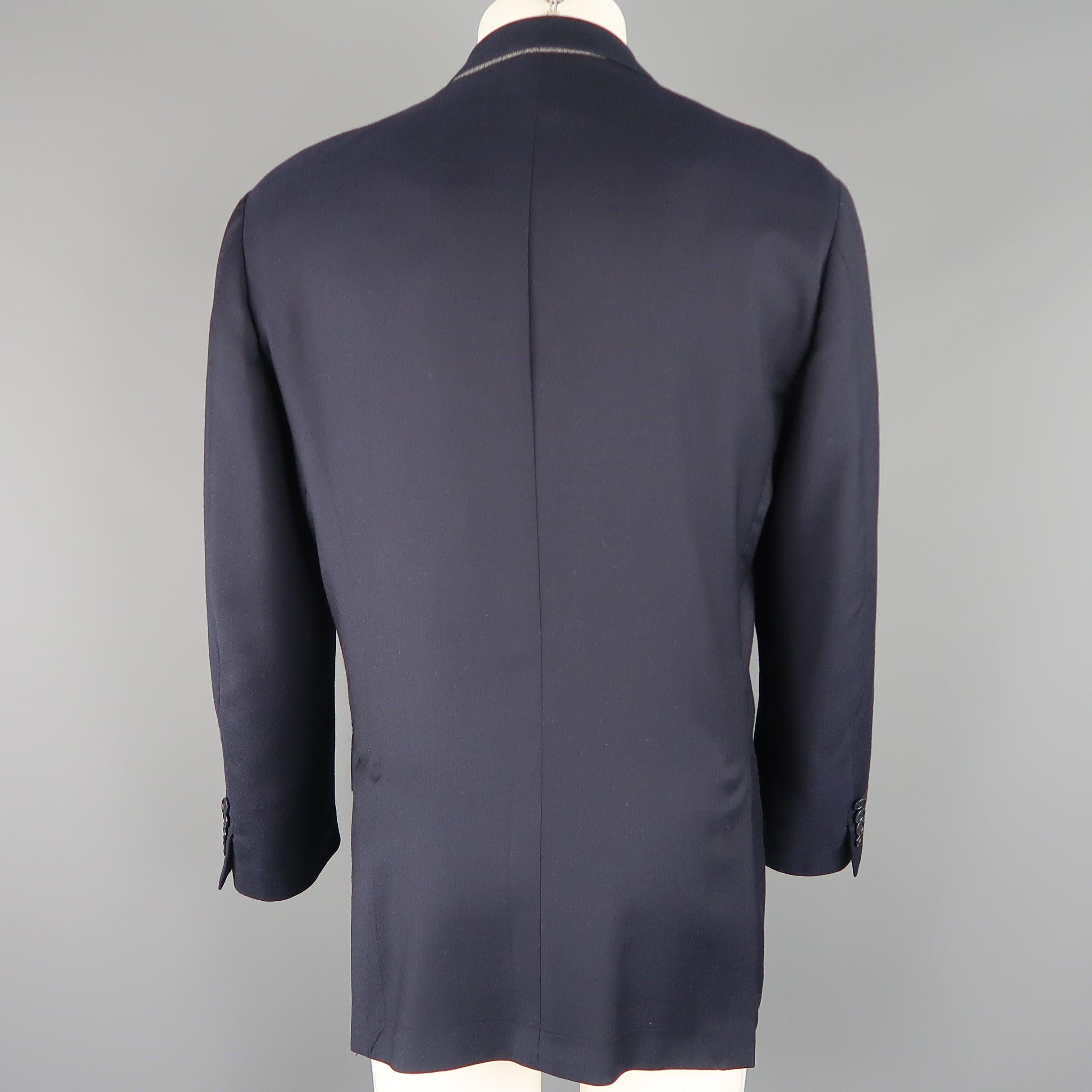Men's ERMENEGILDO ZEGNA 44 Regular Navy Solid Wool Notch Lapel Sport Coat