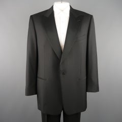 ERMENEGILDO ZEGNA 48 Long Black Wool Satin Peak Lapel Tuxedo